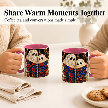 #pl[11oz|Pink] Jewel Ghost Readers Coffee Mug, Rose Book Mug, Ceramic Cup