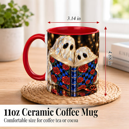 #pl[11oz|Red] Jewel Ghost Readers Coffee Mug, Rose Book Mug, Ceramic Cup