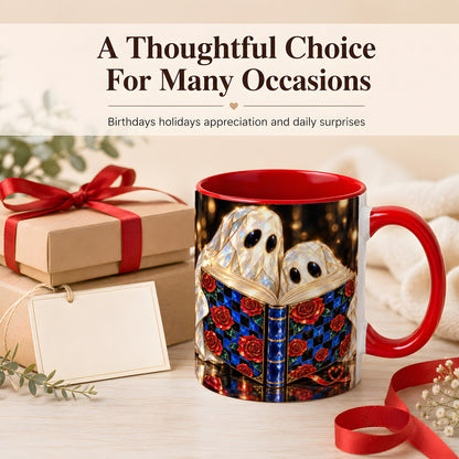 #pl[11oz|Red] Jewel Ghost Readers Coffee Mug, Rose Book Mug, Ceramic Cup