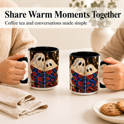 #pl[15oz|Black] Jewel Ghost Readers Coffee Mug, Rose Book Mug, Ceramic Cup