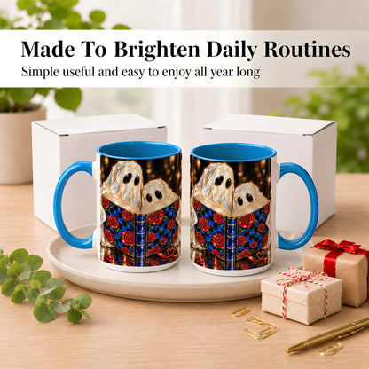 #pl[15oz|Blue] Jewel Ghost Readers Coffee Mug, Rose Book Mug, Ceramic Cup