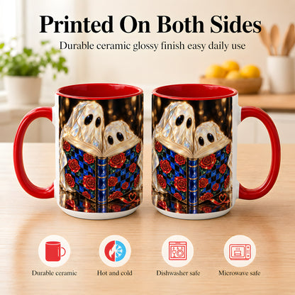 #pl[15oz|Red] Jewel Ghost Readers Coffee Mug, Rose Book Mug, Ceramic Cup