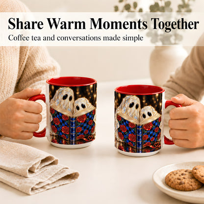 #pl[15oz|Red] Jewel Ghost Readers Coffee Mug, Rose Book Mug, Ceramic Cup