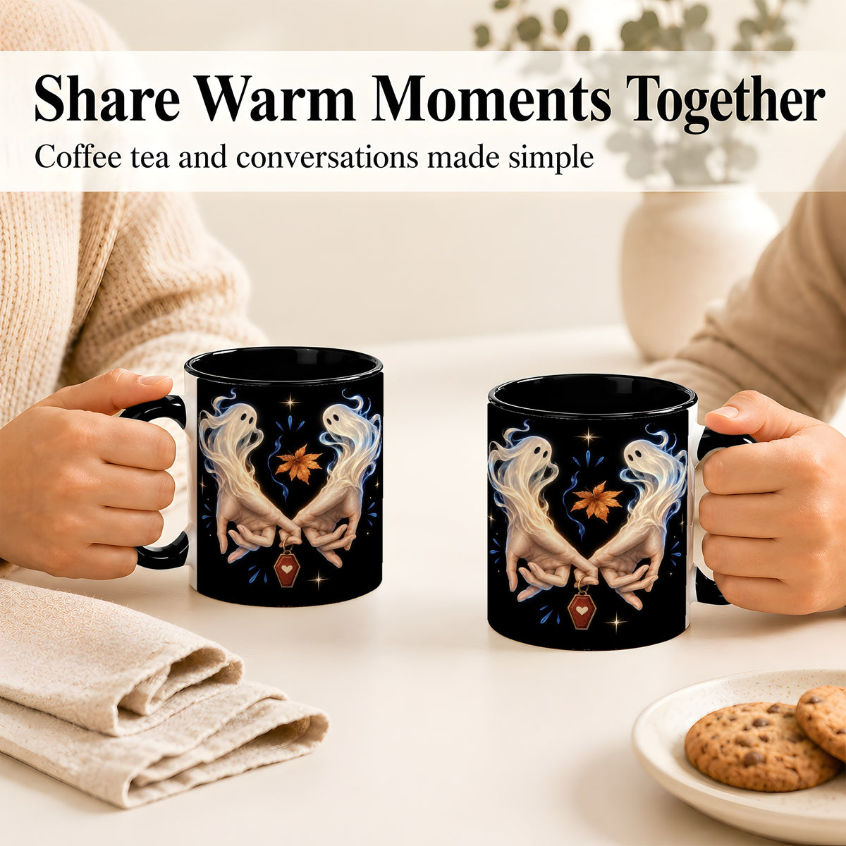 #pl[11oz|Black] Ghost Hands Coffee Mug, Autumn Spirit Mug, Ceramic Cup