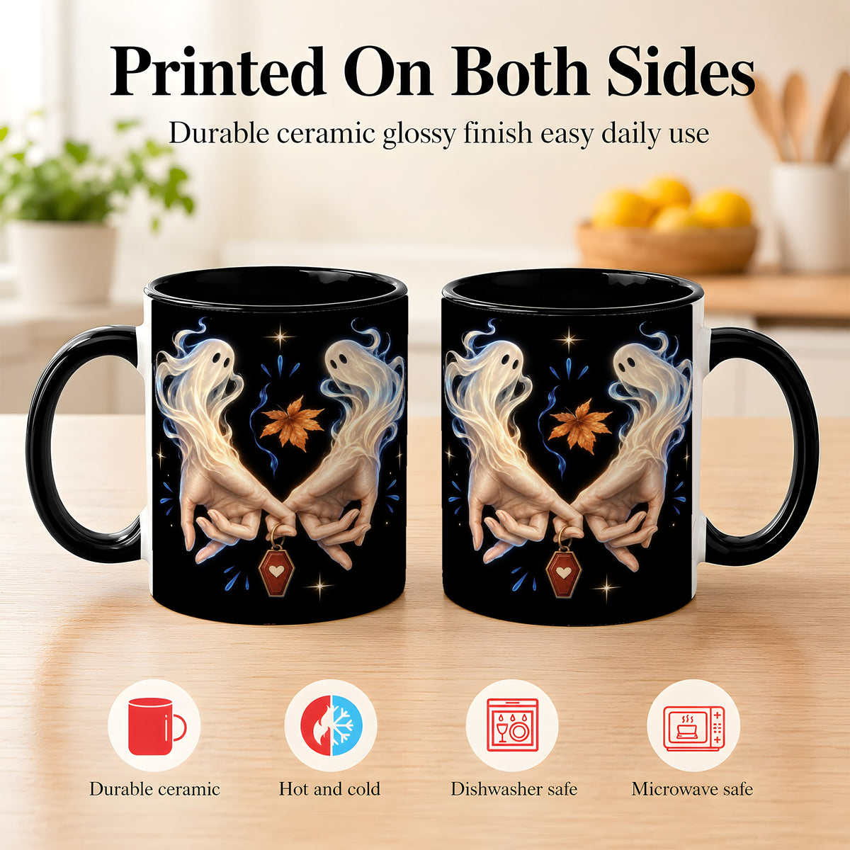 #pl[11oz|Black] Ghost Hands Coffee Mug, Autumn Spirit Mug, Ceramic Cup