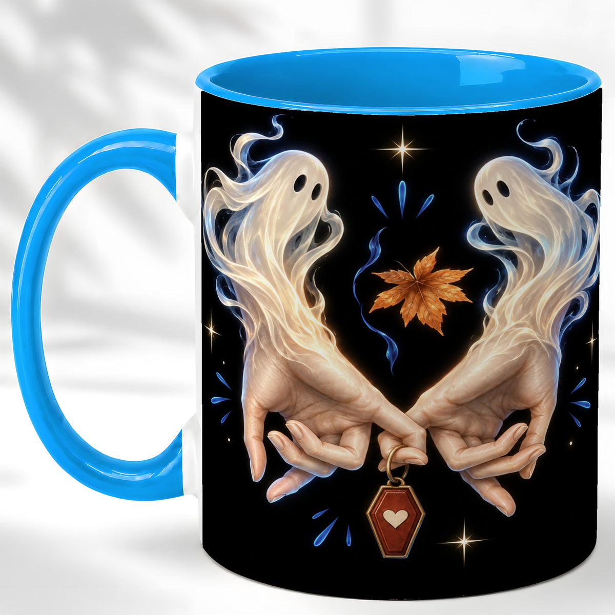 #pl[11oz|Blue] Ghost Hands Coffee Mug, Autumn Spirit Mug, Ceramic Cup