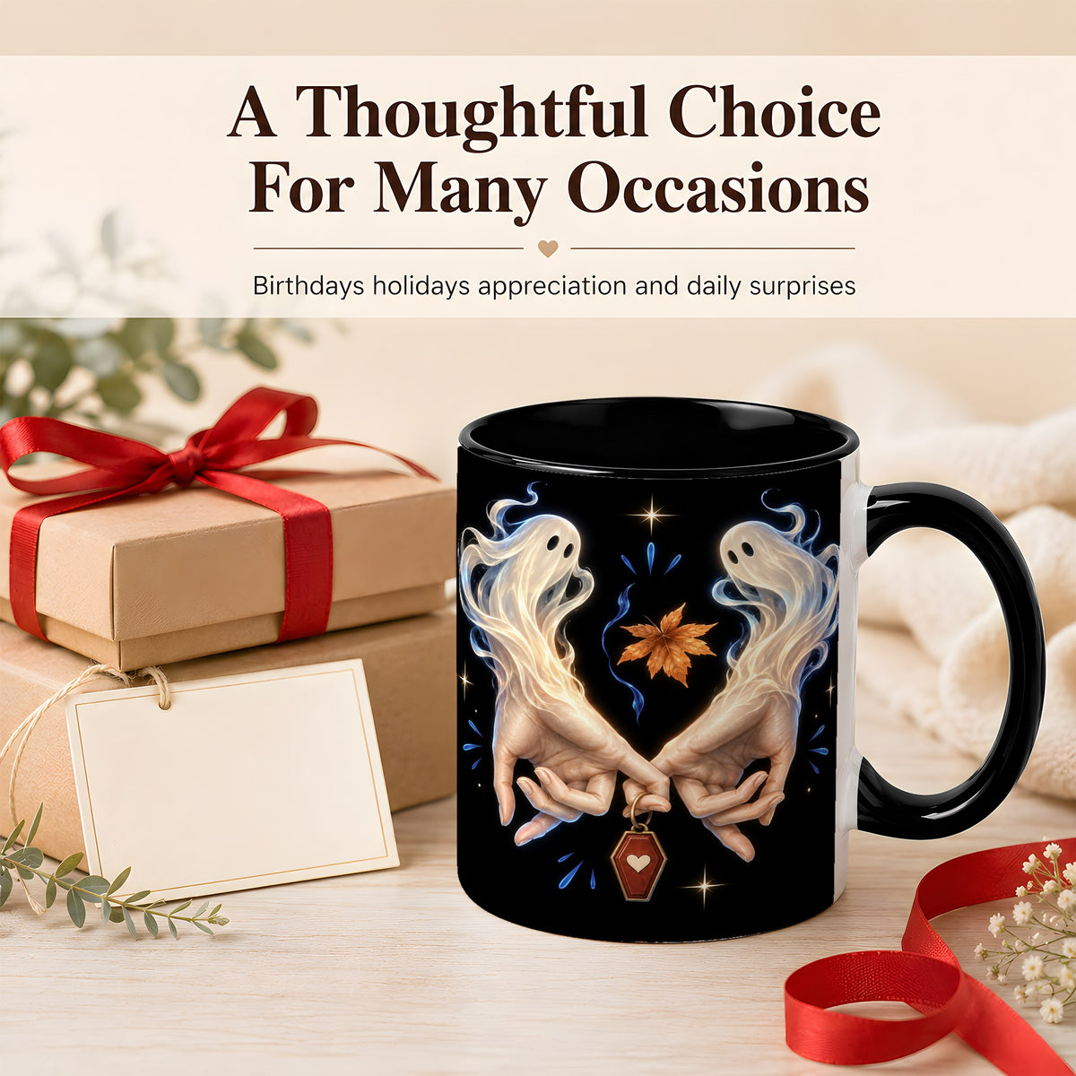 #pl[11oz|Black] Ghost Hands Coffee Mug, Autumn Spirit Mug, Ceramic Cup