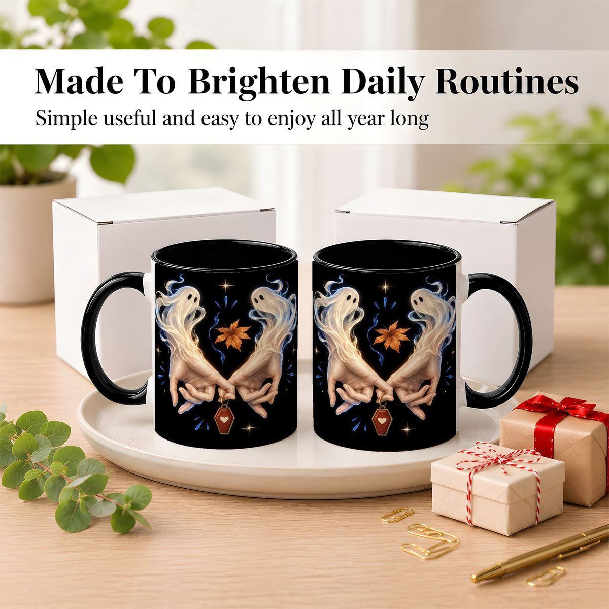 #pl[11oz|Black] Ghost Hands Coffee Mug, Autumn Spirit Mug, Ceramic Cup