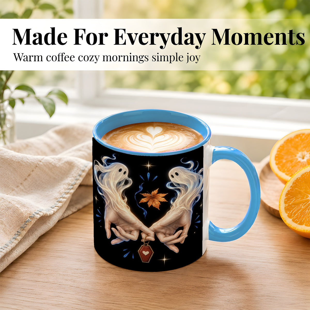#pl[11oz|Blue] Ghost Hands Coffee Mug, Autumn Spirit Mug, Ceramic Cup