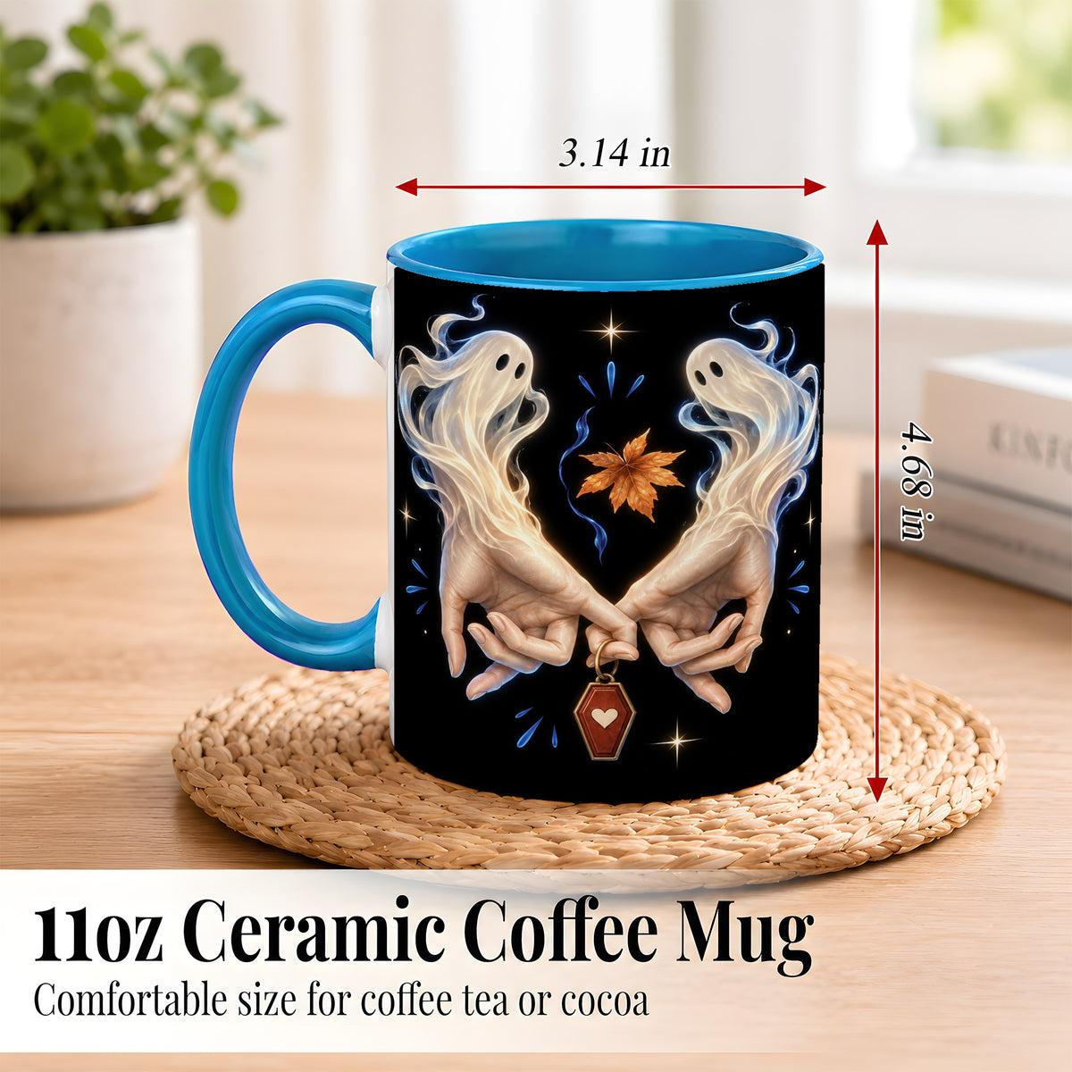 #pl[11oz|Blue] Ghost Hands Coffee Mug, Autumn Spirit Mug, Ceramic Cup