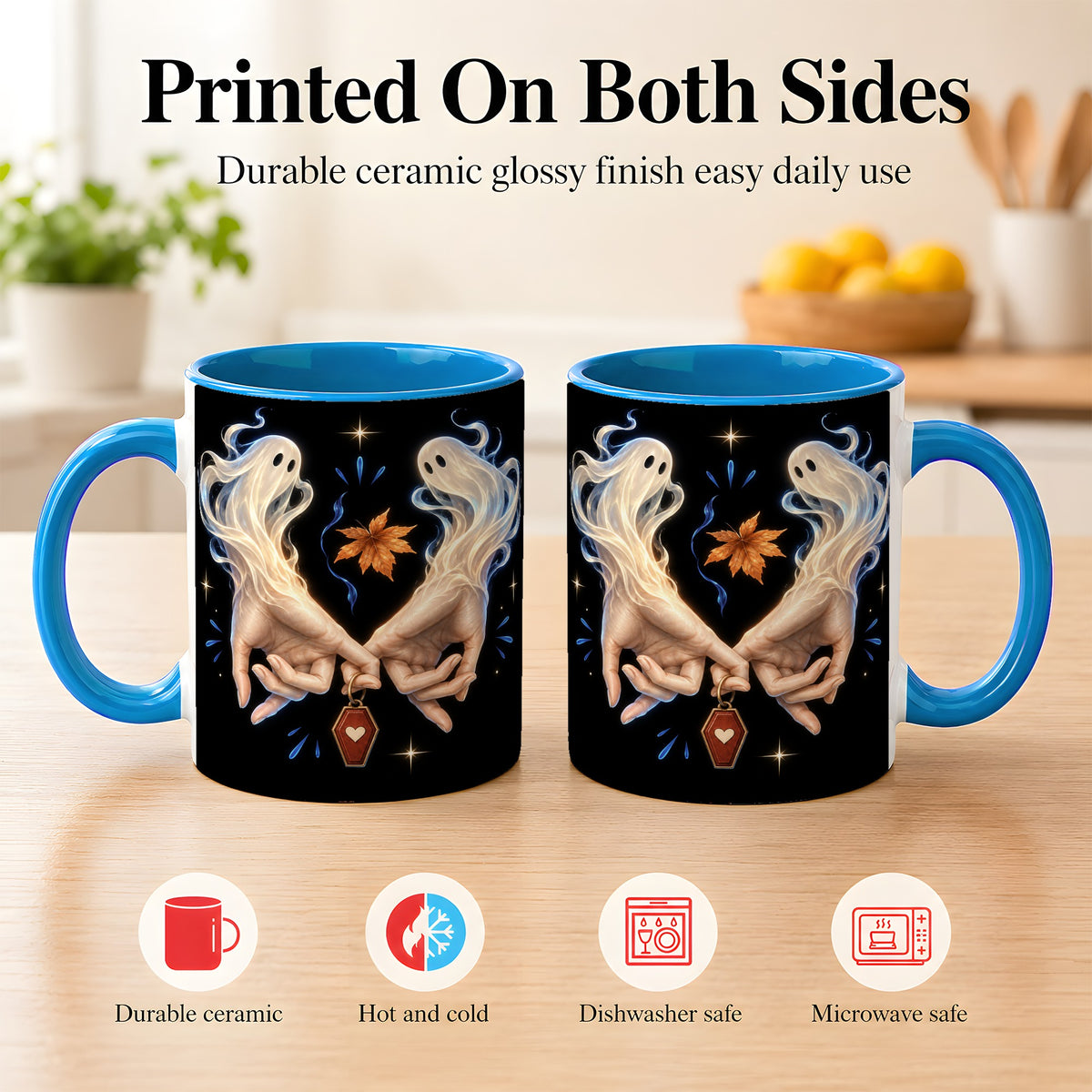 #pl[11oz|Blue] Ghost Hands Coffee Mug, Autumn Spirit Mug, Ceramic Cup