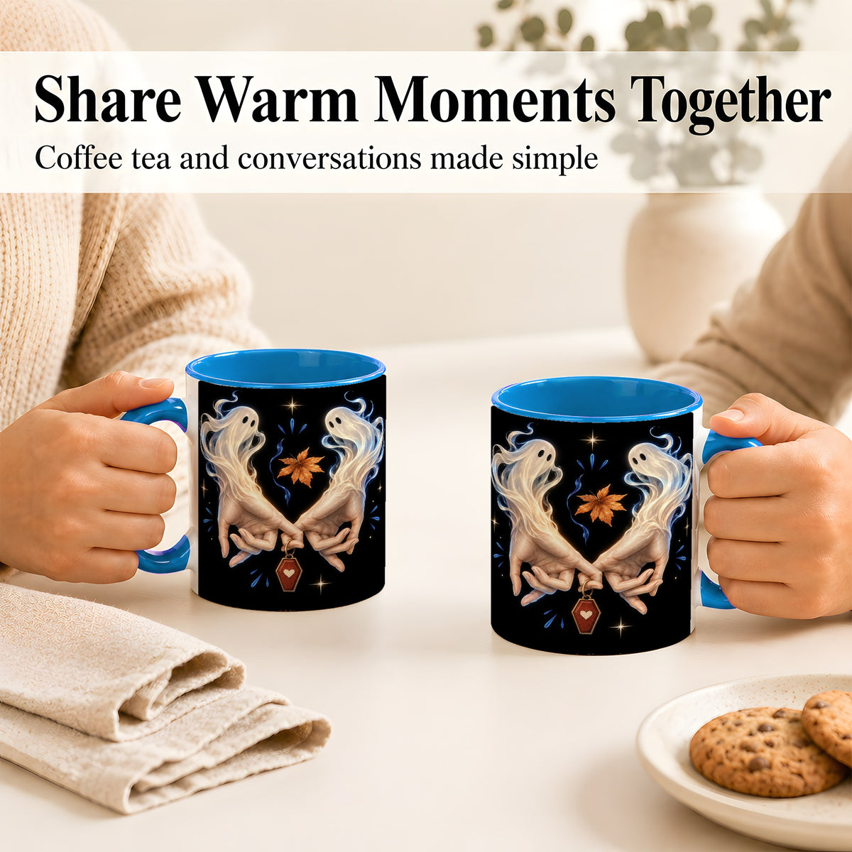 #pl[11oz|Blue] Ghost Hands Coffee Mug, Autumn Spirit Mug, Ceramic Cup