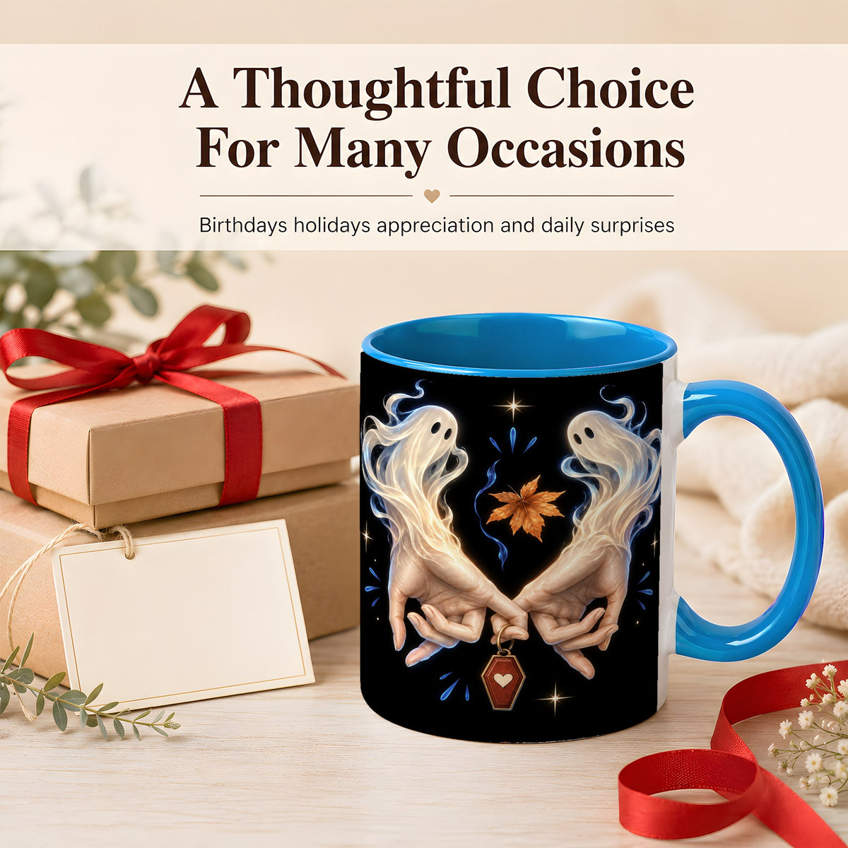 #pl[11oz|Blue] Ghost Hands Coffee Mug, Autumn Spirit Mug, Ceramic Cup
