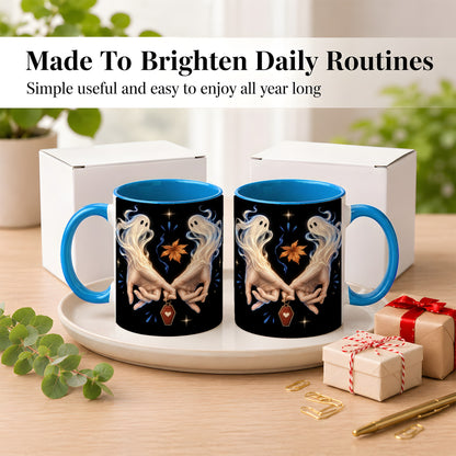 #pl[11oz|Blue] Ghost Hands Coffee Mug, Autumn Spirit Mug, Ceramic Cup