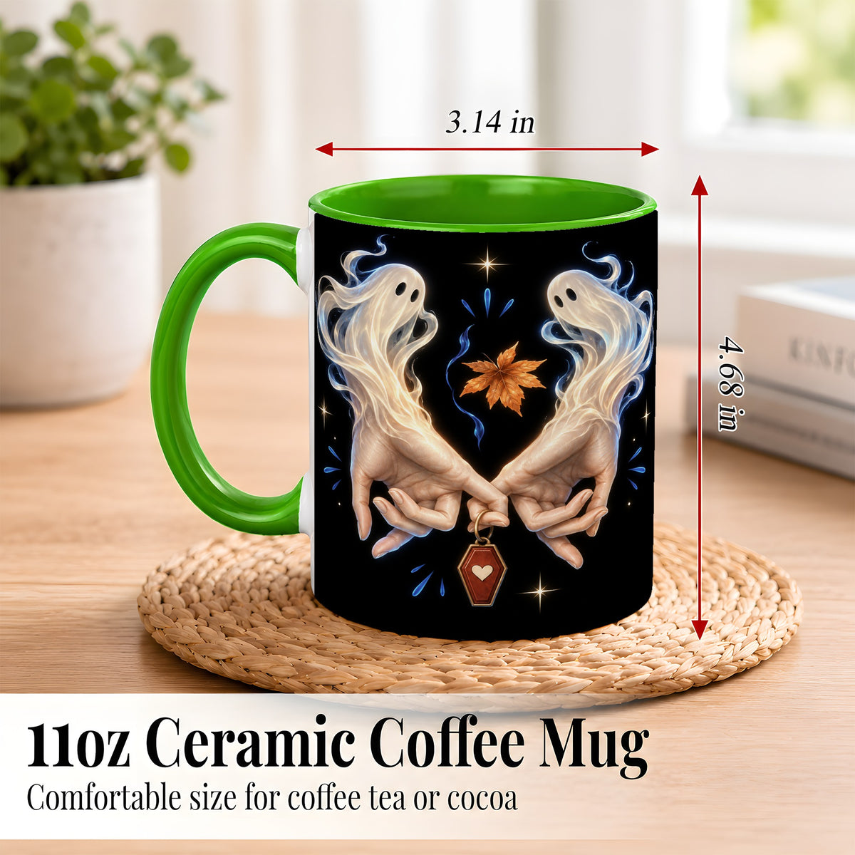 #pl[11oz|Green] Ghost Hands Coffee Mug, Autumn Spirit Mug, Ceramic Cup