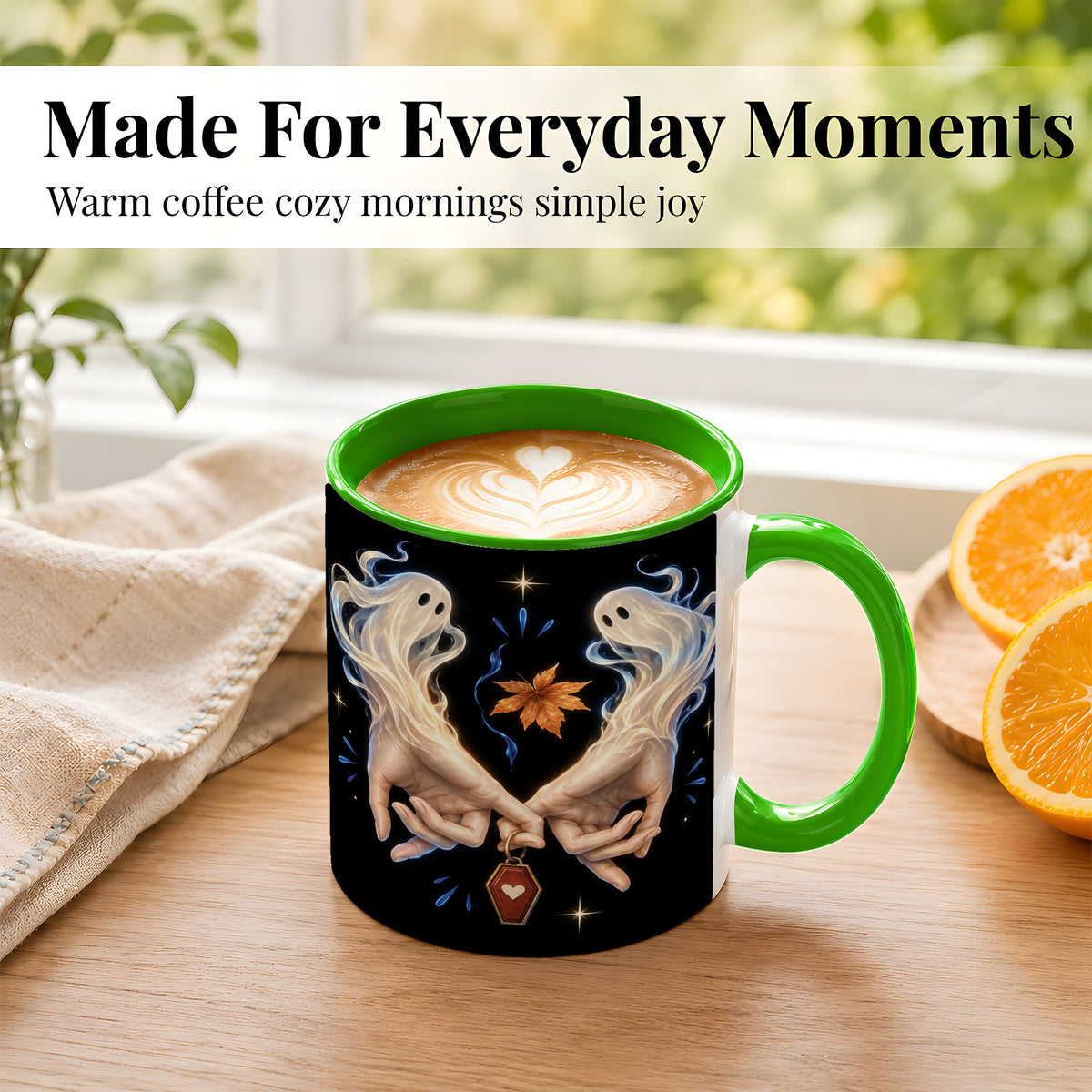 #pl[11oz|Green] Ghost Hands Coffee Mug, Autumn Spirit Mug, Ceramic Cup
