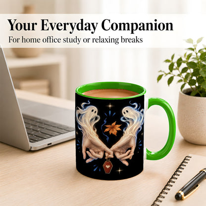 #pl[11oz|Green] Ghost Hands Coffee Mug, Autumn Spirit Mug, Ceramic Cup