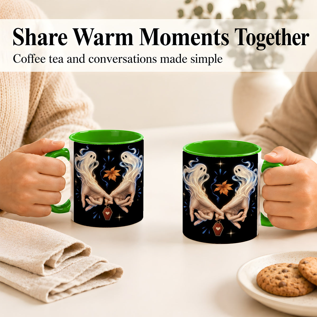 #pl[11oz|Green] Ghost Hands Coffee Mug, Autumn Spirit Mug, Ceramic Cup