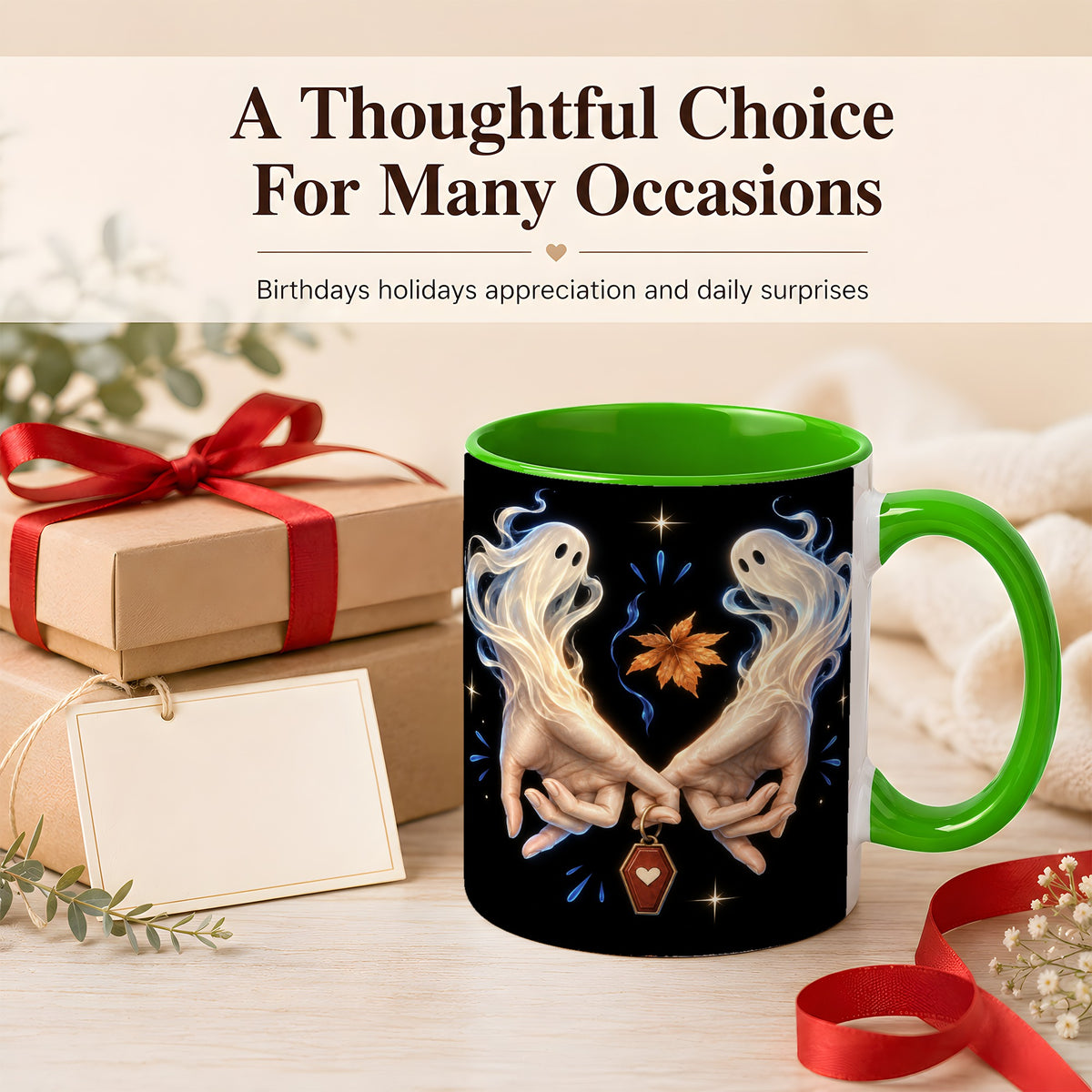 #pl[11oz|Green] Ghost Hands Coffee Mug, Autumn Spirit Mug, Ceramic Cup