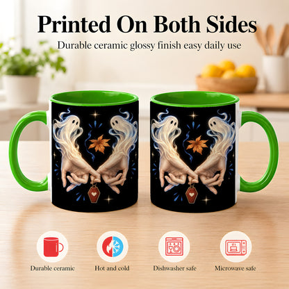 #pl[11oz|Green] Ghost Hands Coffee Mug, Autumn Spirit Mug, Ceramic Cup