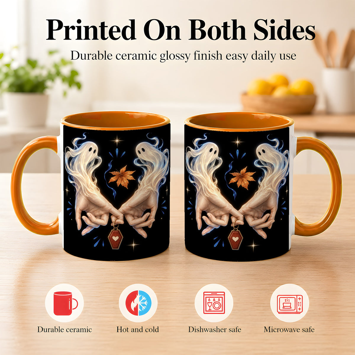 #pl[11oz|Orange] Ghost Hands Coffee Mug, Autumn Spirit Mug, Ceramic Cup