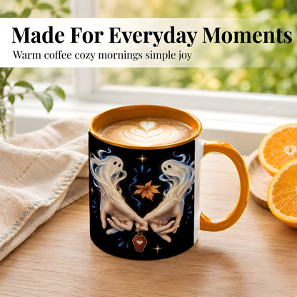 #pl[11oz|Orange] Ghost Hands Coffee Mug, Autumn Spirit Mug, Ceramic Cup