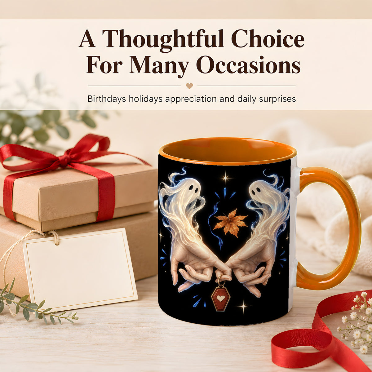 #pl[11oz|Orange] Ghost Hands Coffee Mug, Autumn Spirit Mug, Ceramic Cup