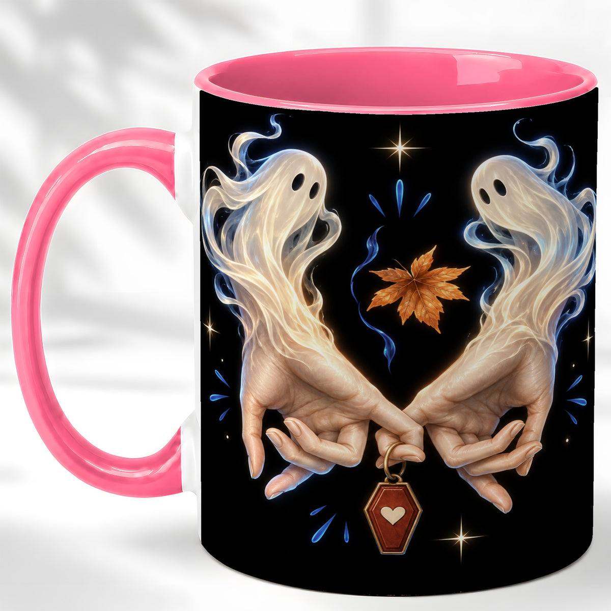 #pl[11oz|Pink] Ghost Hands Coffee Mug, Autumn Spirit Mug, Ceramic Cup