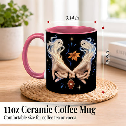 #pl[11oz|Pink] Ghost Hands Coffee Mug, Autumn Spirit Mug, Ceramic Cup