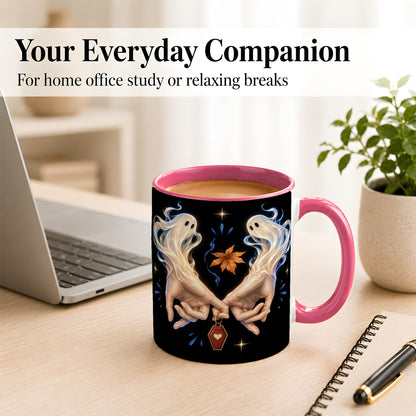 #pl[11oz|Pink] Ghost Hands Coffee Mug, Autumn Spirit Mug, Ceramic Cup