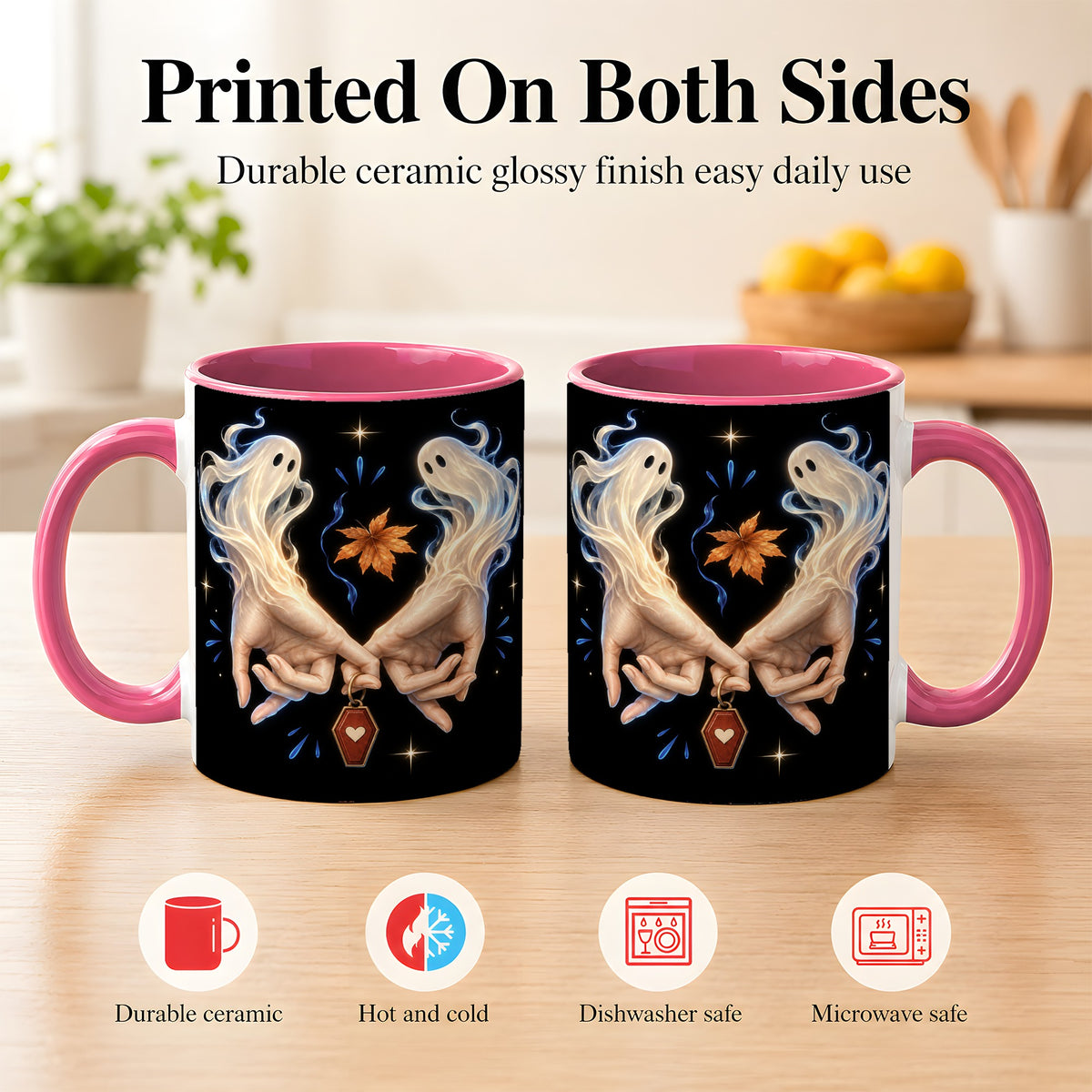 #pl[11oz|Pink] Ghost Hands Coffee Mug, Autumn Spirit Mug, Ceramic Cup