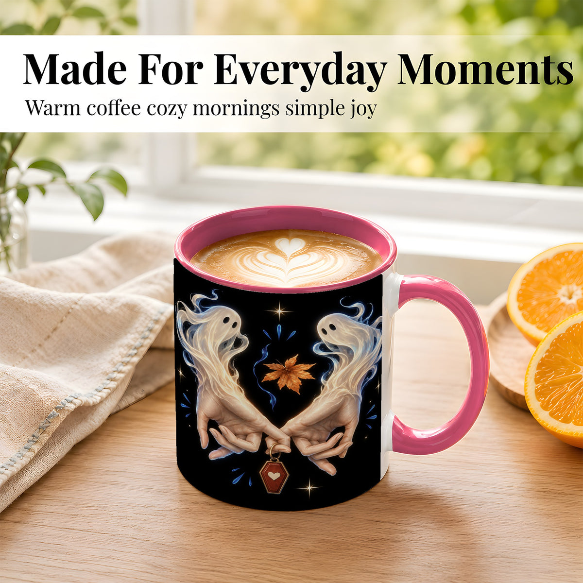 #pl[11oz|Pink] Ghost Hands Coffee Mug, Autumn Spirit Mug, Ceramic Cup