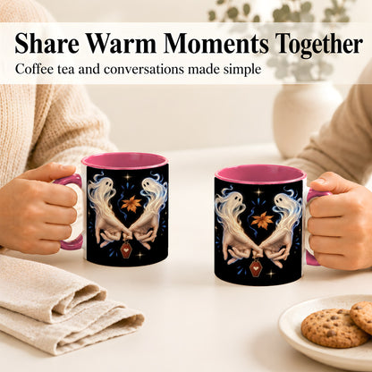 #pl[11oz|Pink] Ghost Hands Coffee Mug, Autumn Spirit Mug, Ceramic Cup