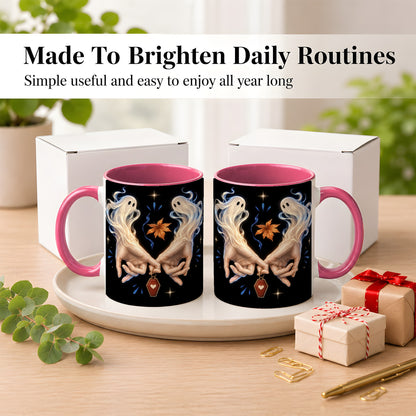 #pl[11oz|Pink] Ghost Hands Coffee Mug, Autumn Spirit Mug, Ceramic Cup
