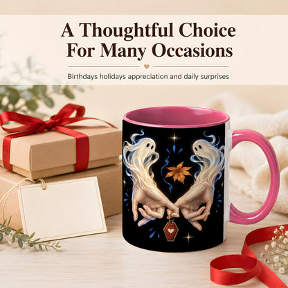 #pl[11oz|Pink] Ghost Hands Coffee Mug, Autumn Spirit Mug, Ceramic Cup