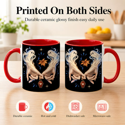 #pl[11oz|Red] Ghost Hands Coffee Mug, Autumn Spirit Mug, Ceramic Cup