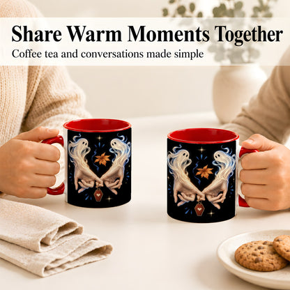 #pl[11oz|Red] Ghost Hands Coffee Mug, Autumn Spirit Mug, Ceramic Cup