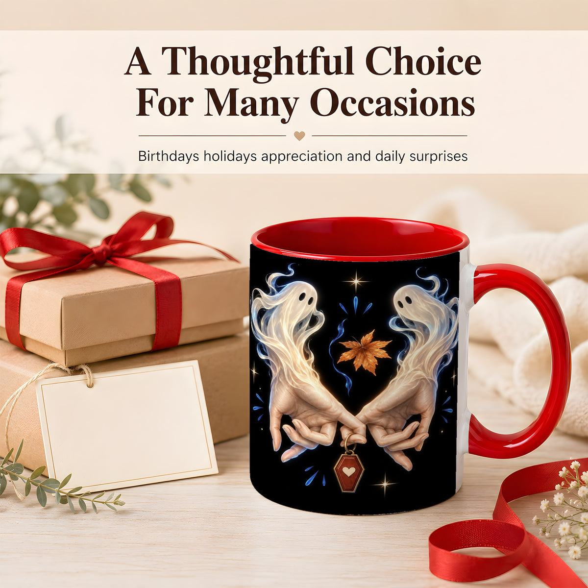 #pl[11oz|Red] Ghost Hands Coffee Mug, Autumn Spirit Mug, Ceramic Cup