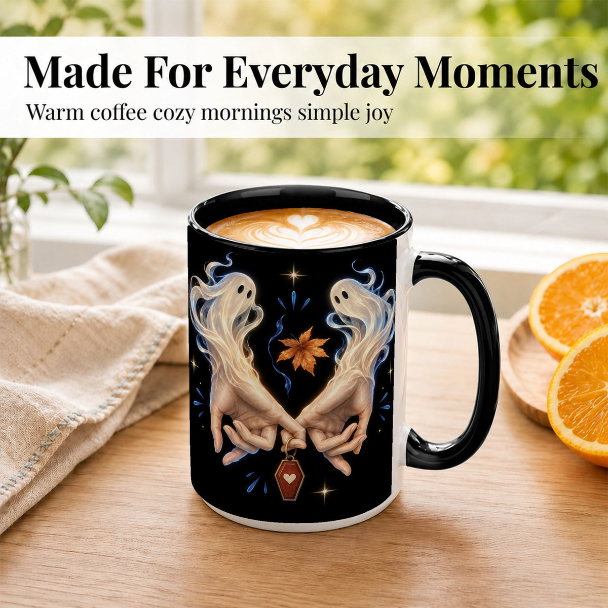 #pl[15oz|Black] Ghost Hands Coffee Mug, Autumn Spirit Mug, Ceramic Cup