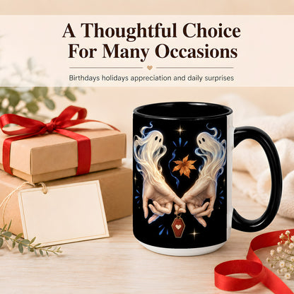 #pl[15oz|Black] Ghost Hands Coffee Mug, Autumn Spirit Mug, Ceramic Cup