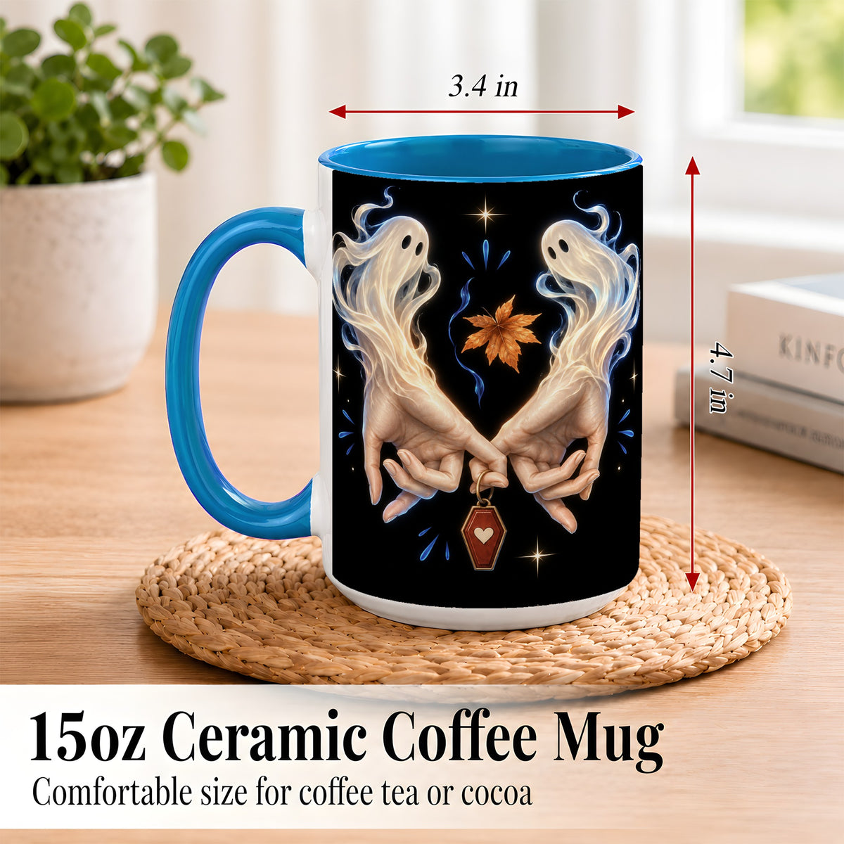 #pl[15oz|Blue] Ghost Hands Coffee Mug, Autumn Spirit Mug, Ceramic Cup