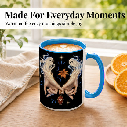 #pl[15oz|Blue] Ghost Hands Coffee Mug, Autumn Spirit Mug, Ceramic Cup