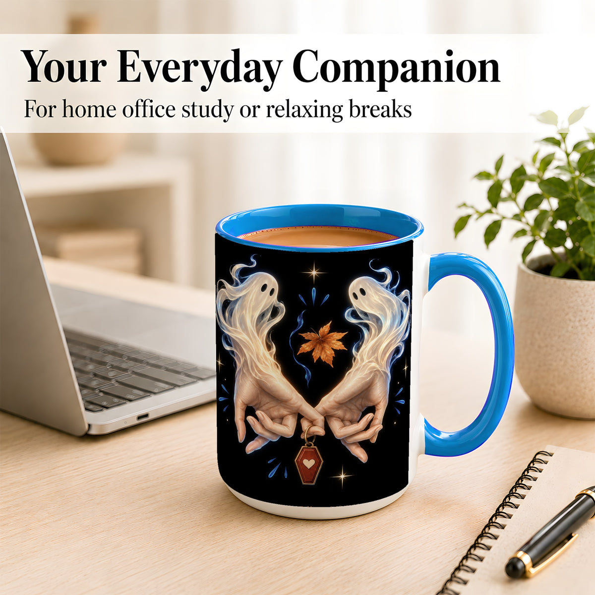 #pl[15oz|Blue] Ghost Hands Coffee Mug, Autumn Spirit Mug, Ceramic Cup