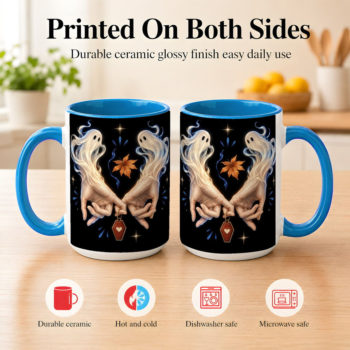 #pl[15oz|Blue] Ghost Hands Coffee Mug, Autumn Spirit Mug, Ceramic Cup