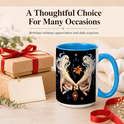 #pl[15oz|Blue] Ghost Hands Coffee Mug, Autumn Spirit Mug, Ceramic Cup