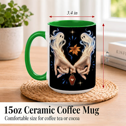 #pl[15oz|Green] Ghost Hands Coffee Mug, Autumn Spirit Mug, Ceramic Cup