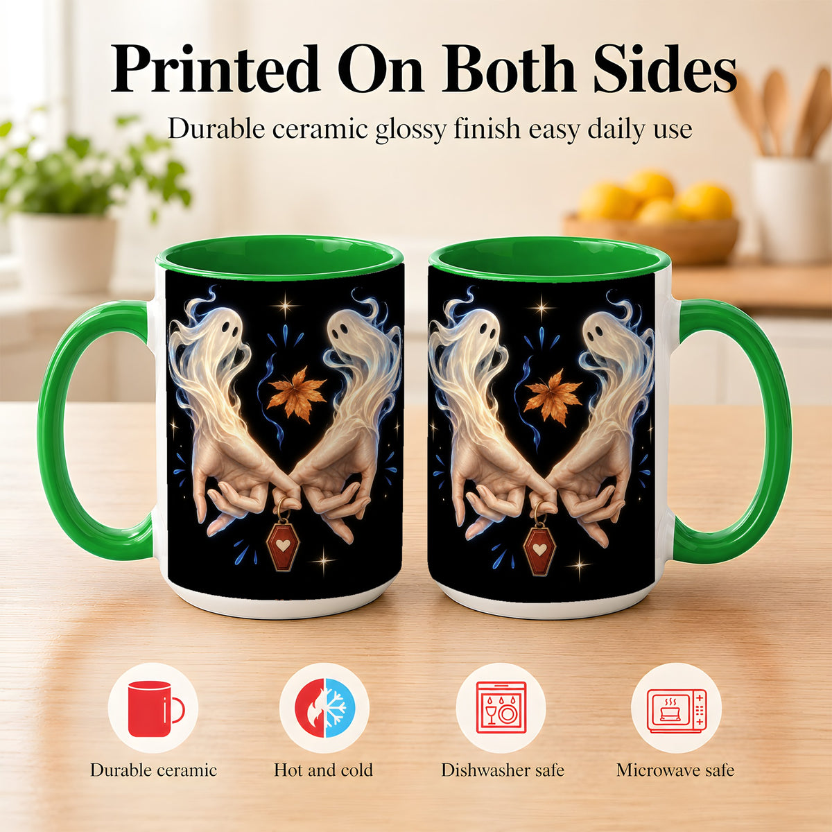 #pl[15oz|Green] Ghost Hands Coffee Mug, Autumn Spirit Mug, Ceramic Cup