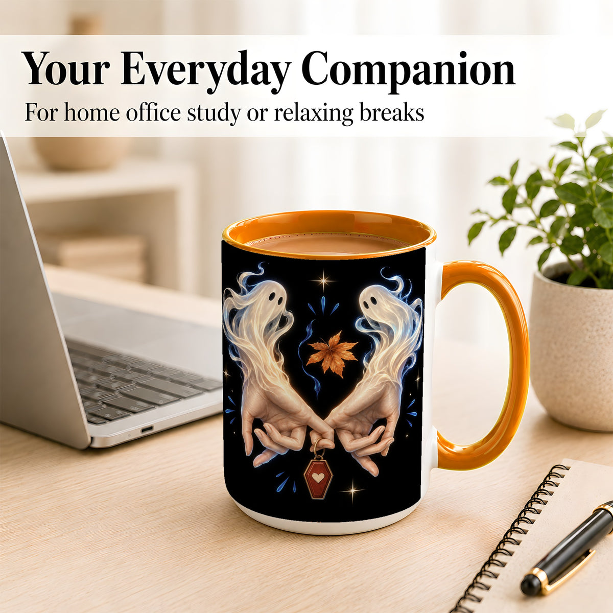 #pl[15oz|Orange] Ghost Hands Coffee Mug, Autumn Spirit Mug, Ceramic Cup