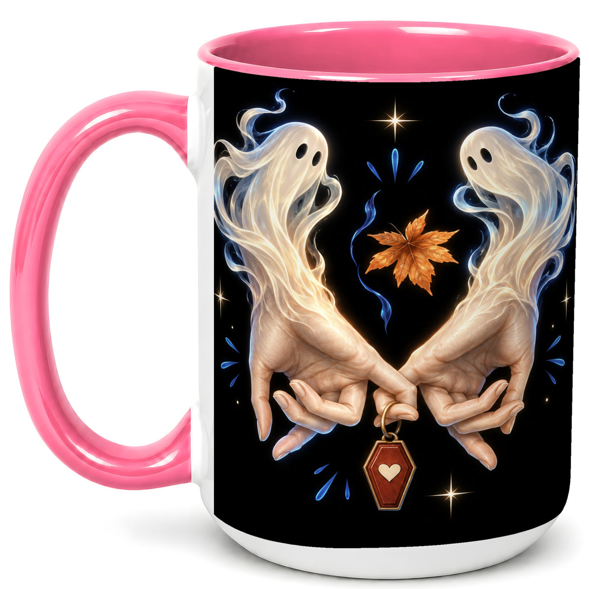 #pl[15oz|Pink] Ghost Hands Coffee Mug, Autumn Spirit Mug, Ceramic Cup
