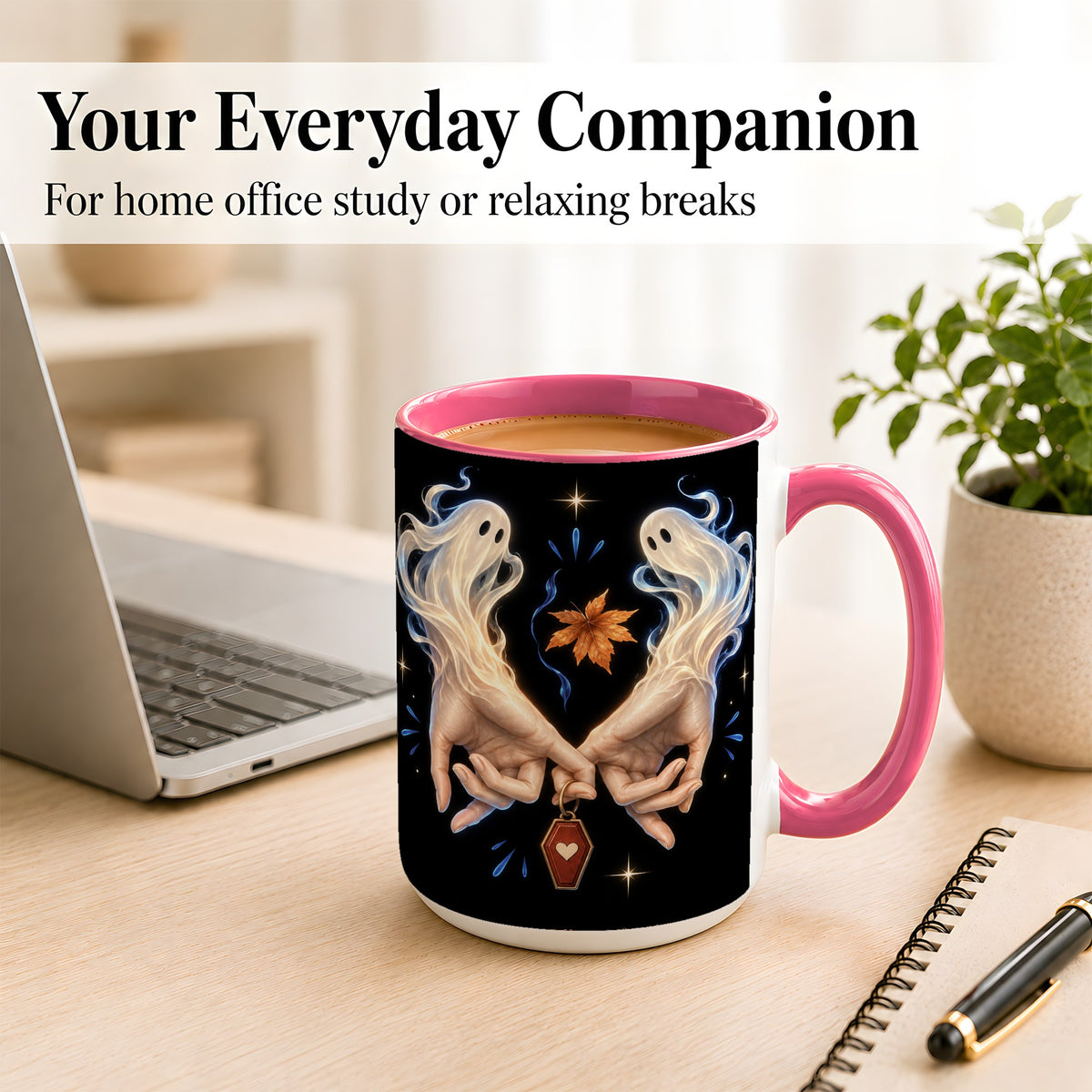 #pl[15oz|Pink] Ghost Hands Coffee Mug, Autumn Spirit Mug, Ceramic Cup